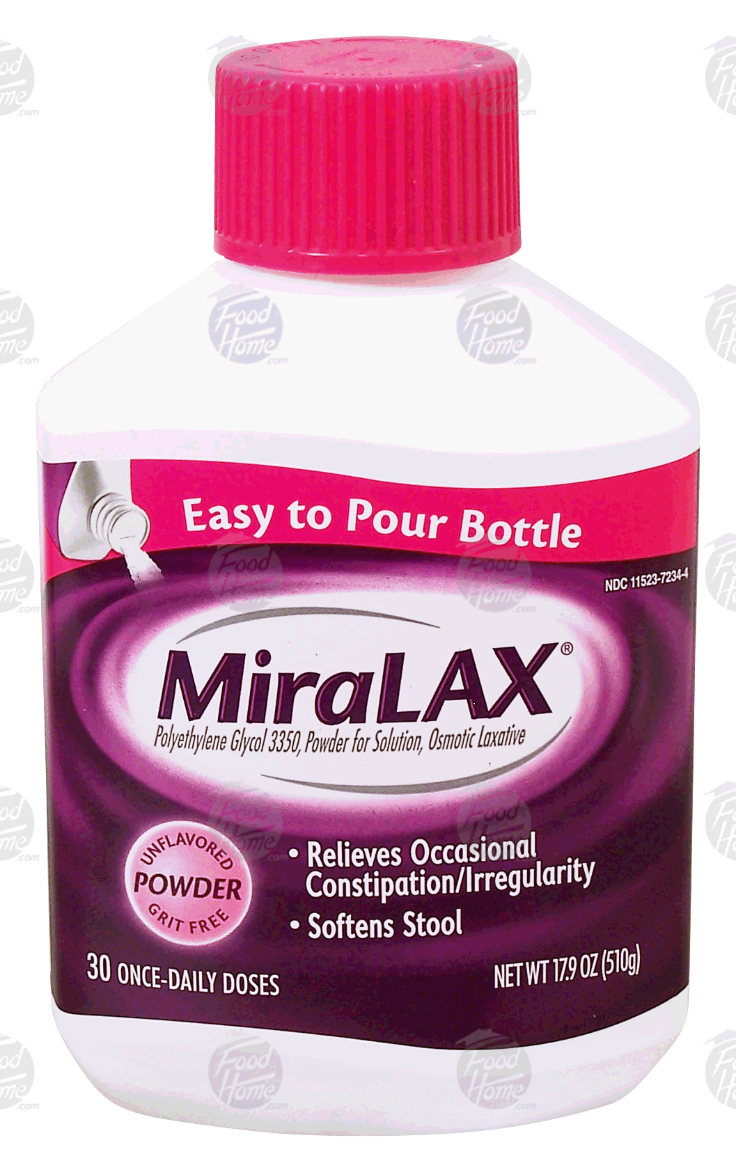 MiraLAX  polyethylene glycol 3350, powder for solution, osmotic laxative, 30 once-daily doses Full-Size Picture